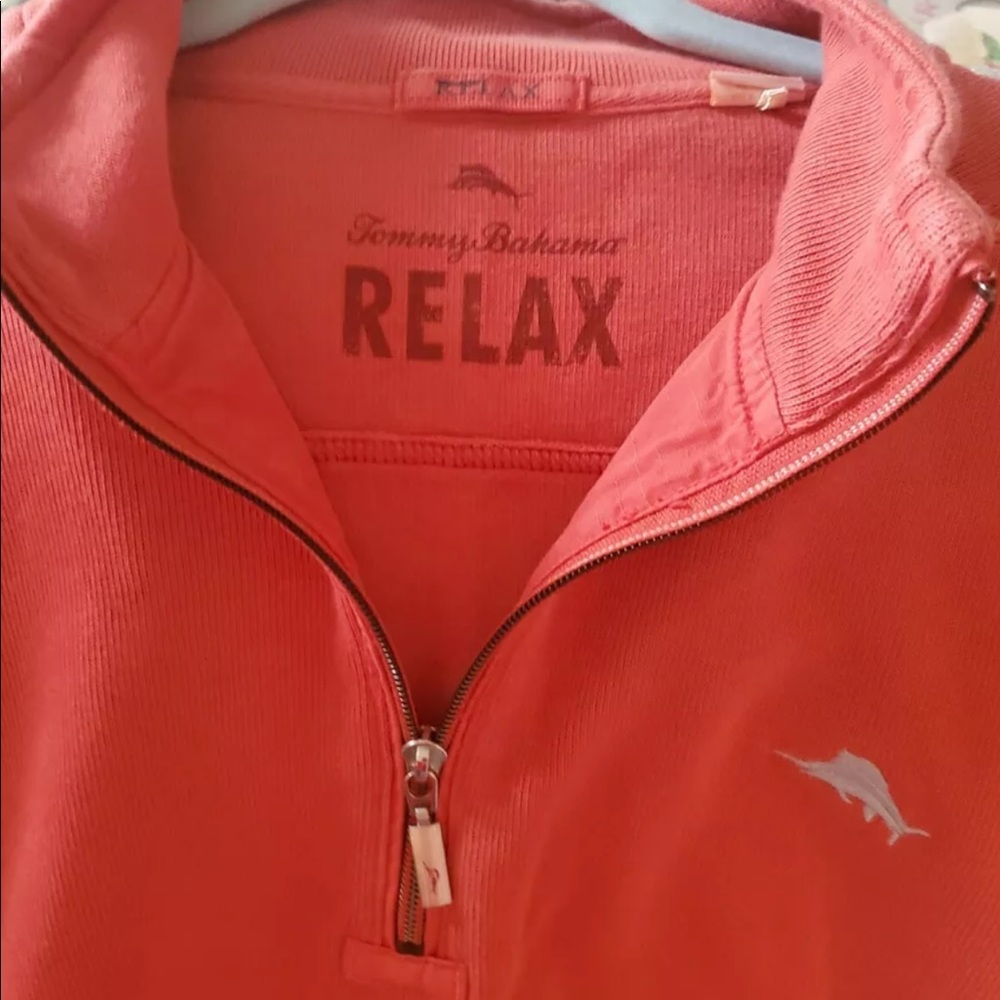 TOMMY BAHAMA Relax Large Half Zip Pullover Sweatshirt - Salmon/pink/orange.